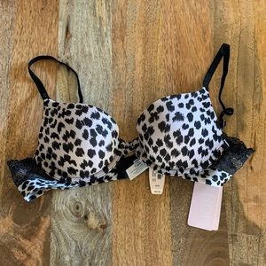 NEW NWT Victoria’s Secret Biofit Uplift Demi Bra 34A leopard black lace